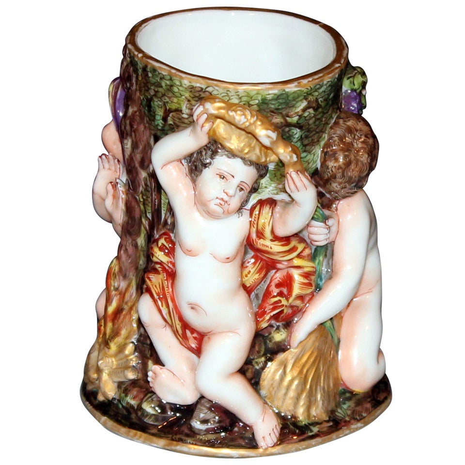 Antique Capodimonte Italian Porcelain Brush Pot For Sale