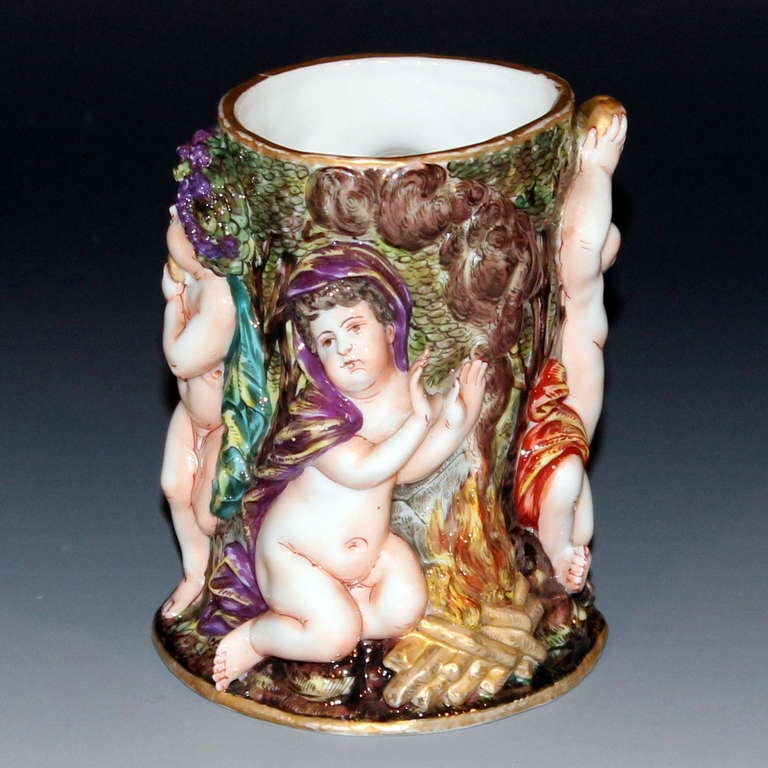 Rococo Revival Antique Capodimonte Italian Porcelain Brush Pot For Sale