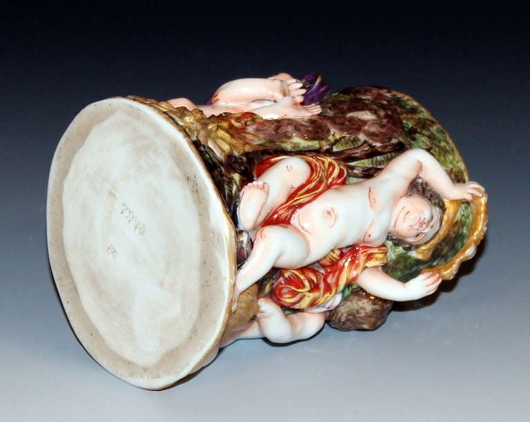 19th Century Antique Capodimonte Italian Porcelain Brush Pot For Sale