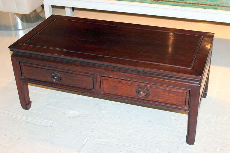 Vintage Chinese rosewood low table with push-thru drawers, circa 1960s. 17