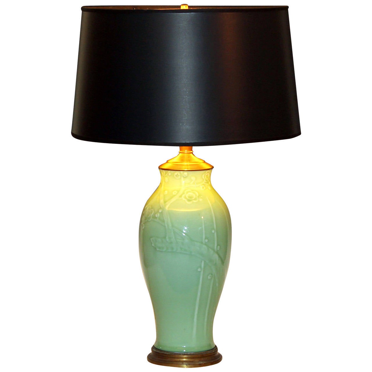 Vintage Japanese Carved Studio Porcelain Celadon Lamp at 1stDibs