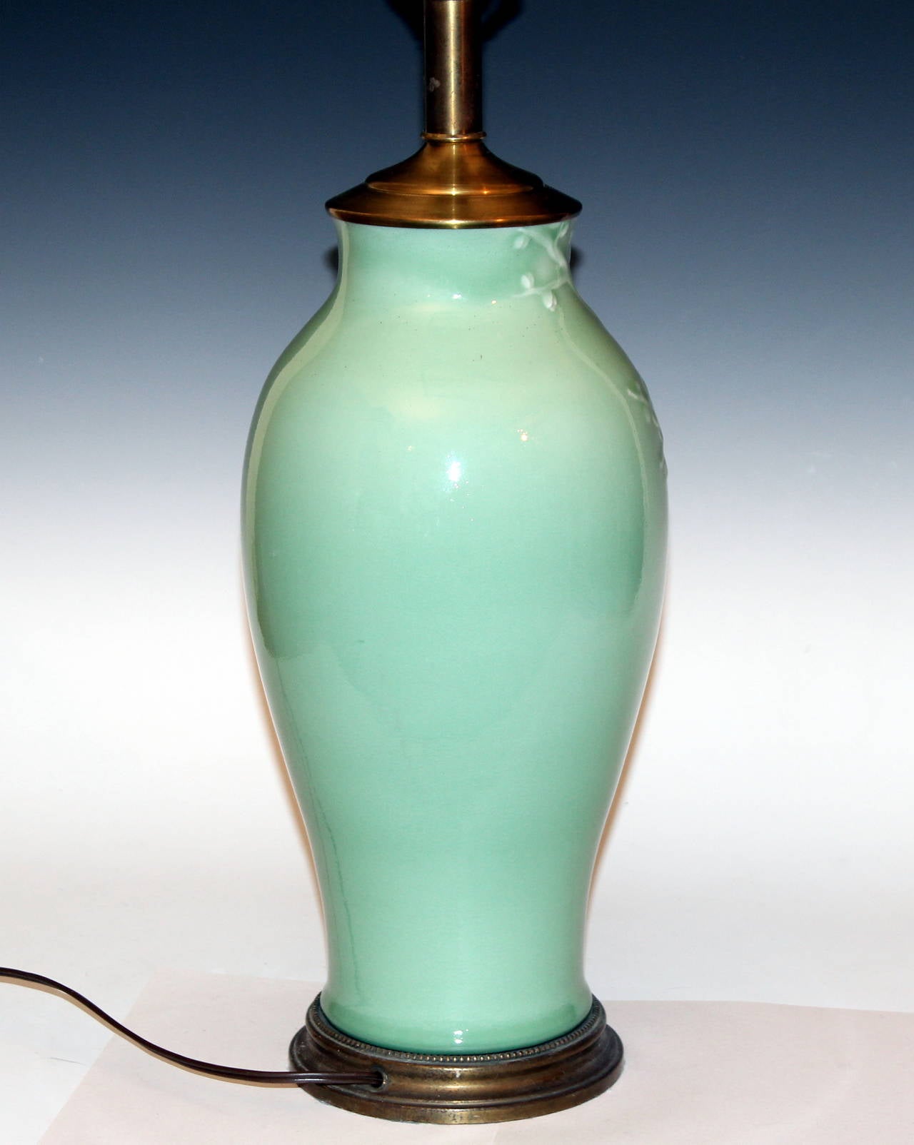 Mid-20th Century Vintage Japanese Carved Studio Porcelain Celadon Lamp