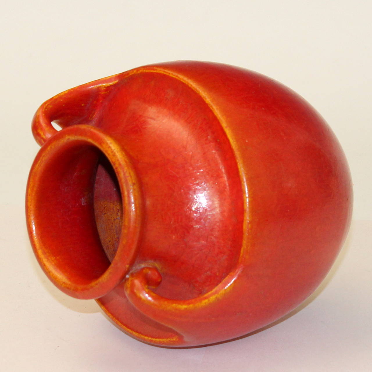 Turned Awaji Pottery Art Deco Vase in Crystalline Chrome Red Glaze