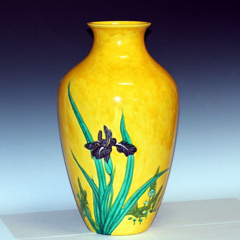 Art Nouveau Kutani Vase with Irises For Sale