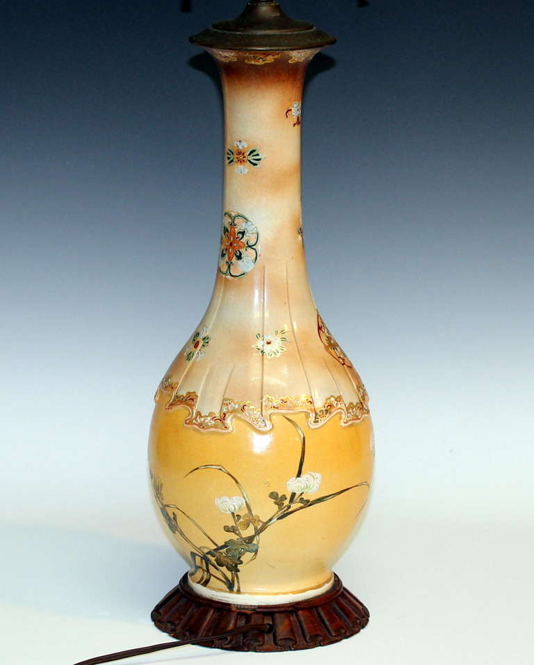 Hand-Crafted Antique Kyoto Satsuma Kinkozan Lamp For Sale
