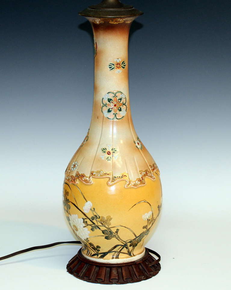 Antique Kyoto Satsuma Kinkozan Lamp In Excellent Condition For Sale In Wilton, CT