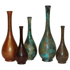 Collection Vintage Japanese Patinated Bronze Long Neck Bottle Vases