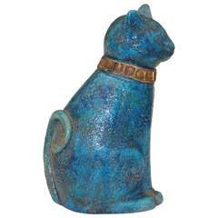 Vintage Bitossi Rimini Blue Lava Mottled Italian Art Pottery Cat Figure