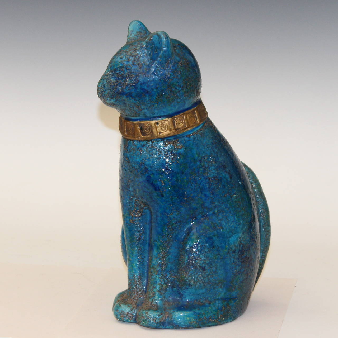 Vintage Bitossi Rimini Blue Lava Mottled Italian Art Pottery Cat Figure