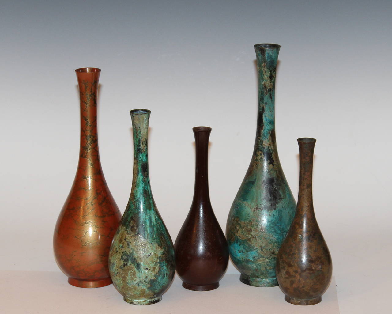 Collection Vintage Japanese Patinated Bronze Long Neck Bottle Vases 4