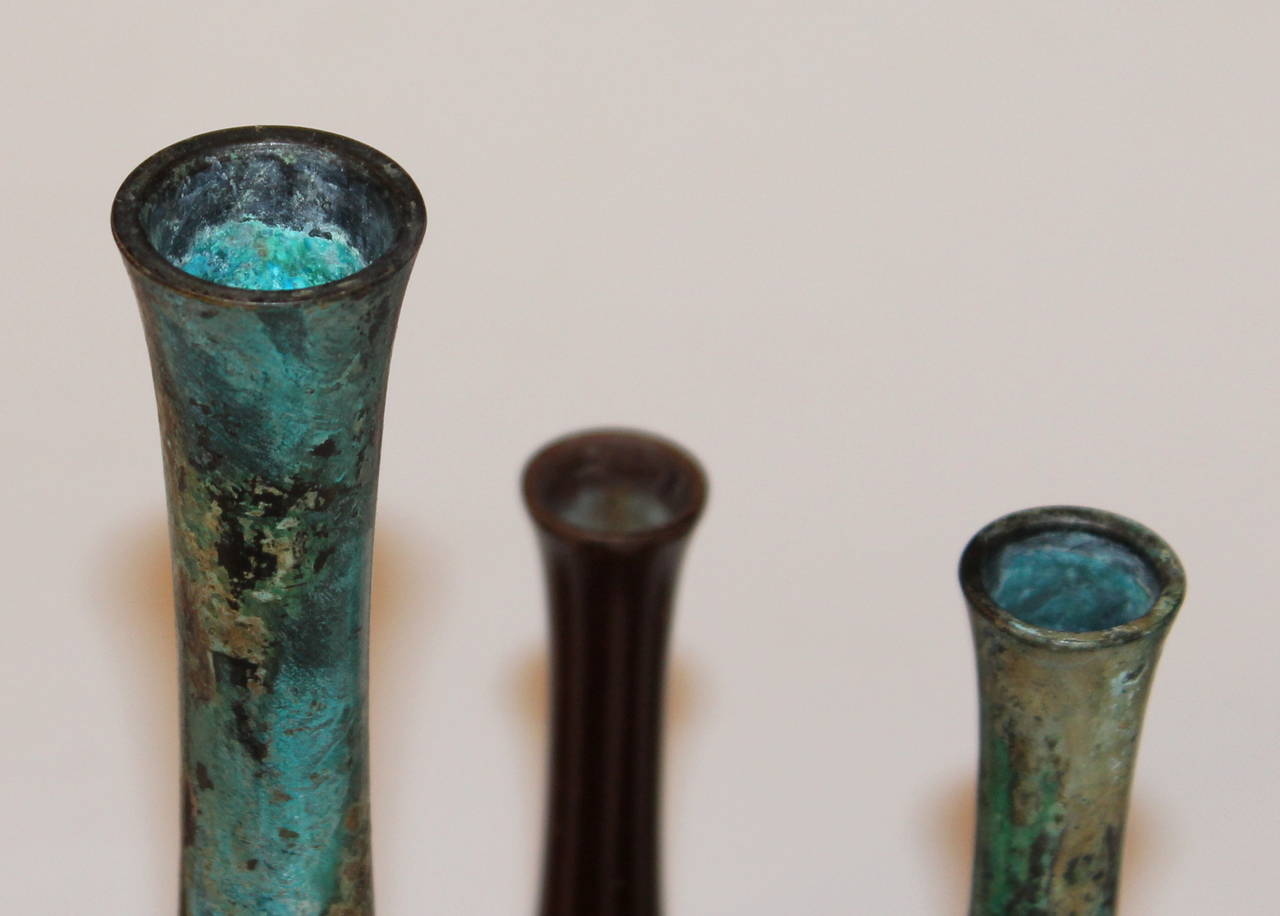 Collection Vintage Japanese Patinated Bronze Long Neck Bottle Vases 2