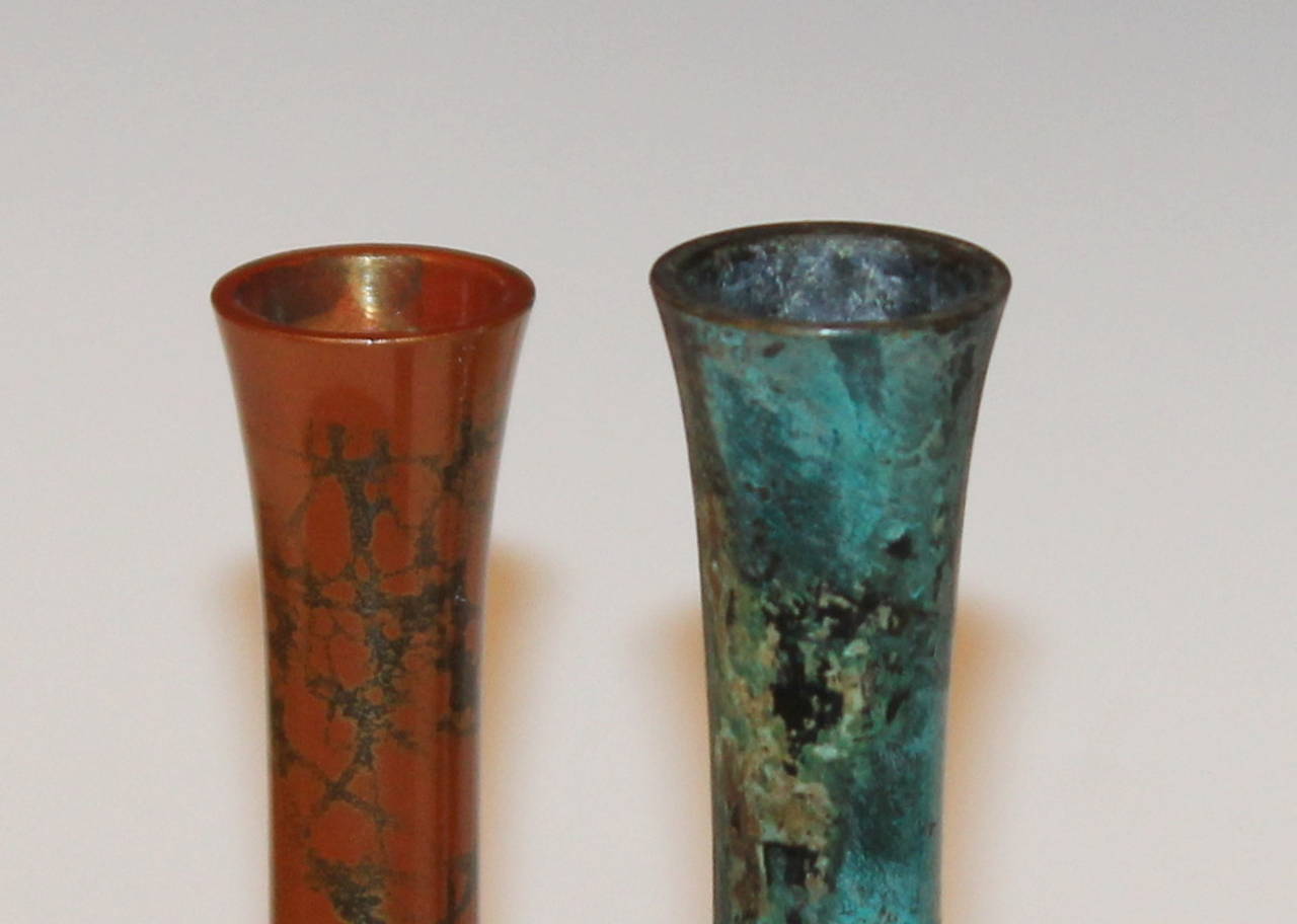 Collection Vintage Japanese Patinated Bronze Long Neck Bottle Vases 3