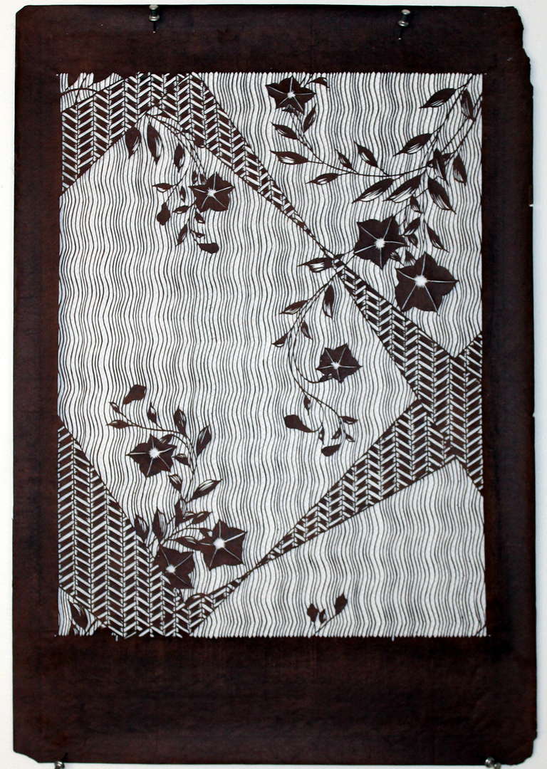 Großes antikes japanisches Kimono-Stoffdruck-Design mit handgeschnittenem Schablonen Katagami (19. Jahrhundert)