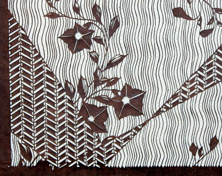 Großes antikes japanisches Kimono-Stoffdruck-Design mit handgeschnittenem Schablonen Katagami (Handgefertigt)