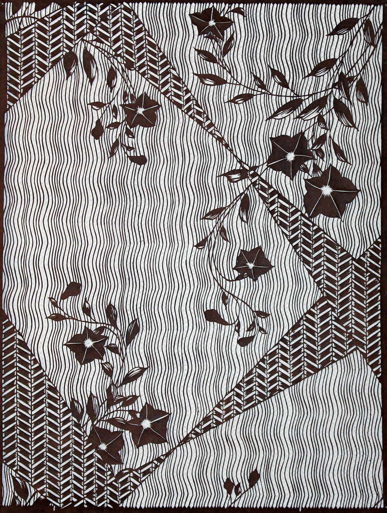 Großes antikes japanisches Kimono-Stoffdruck-Design mit handgeschnittenem Schablonen Katagami (Meiji-Periode)