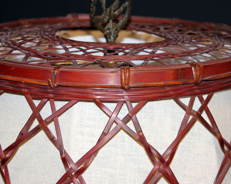 Antique Japanese Art Pottery Lamp with Period Woven Bamboo Shade 4