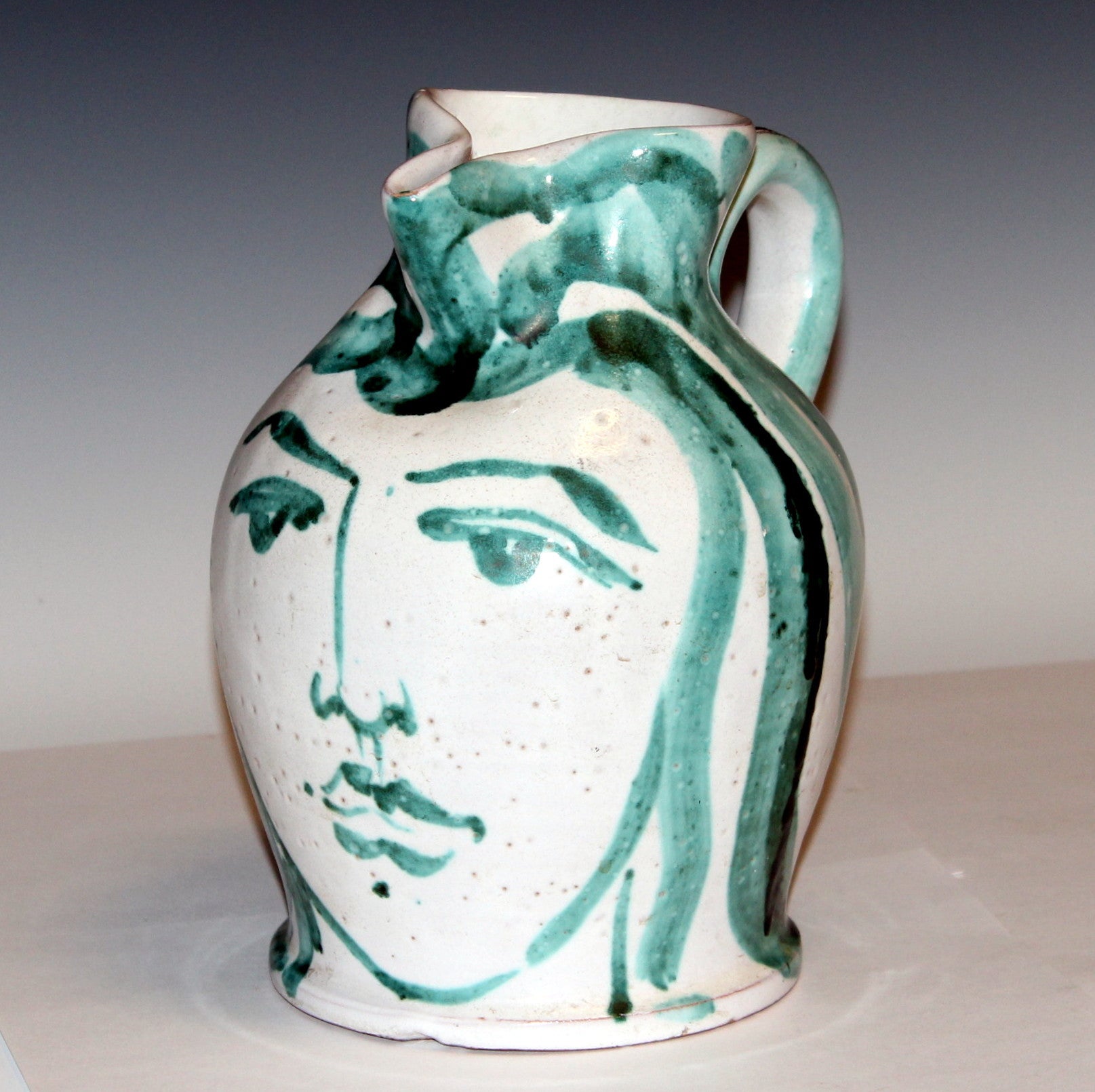 Vintage French 1950's Modern Vallauris Robert Picault Face Pitcher Vase Picasso