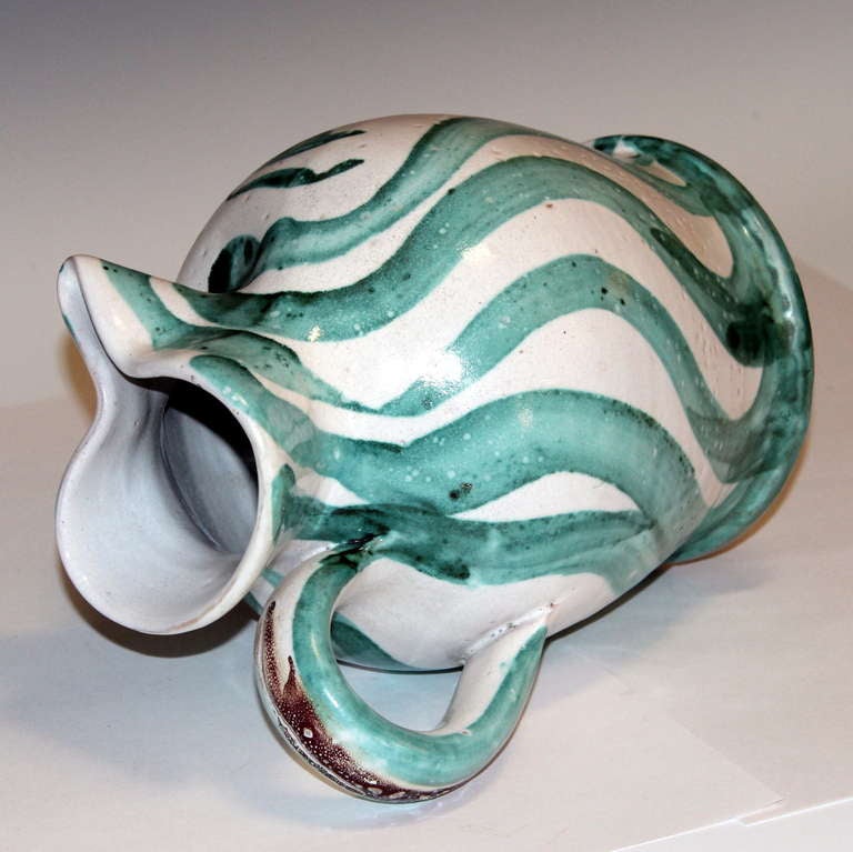 Vintage French 1950's Modern Vallauris Robert Picault Face Pitcher Vase Picasso In Excellent Condition In Wilton, CT