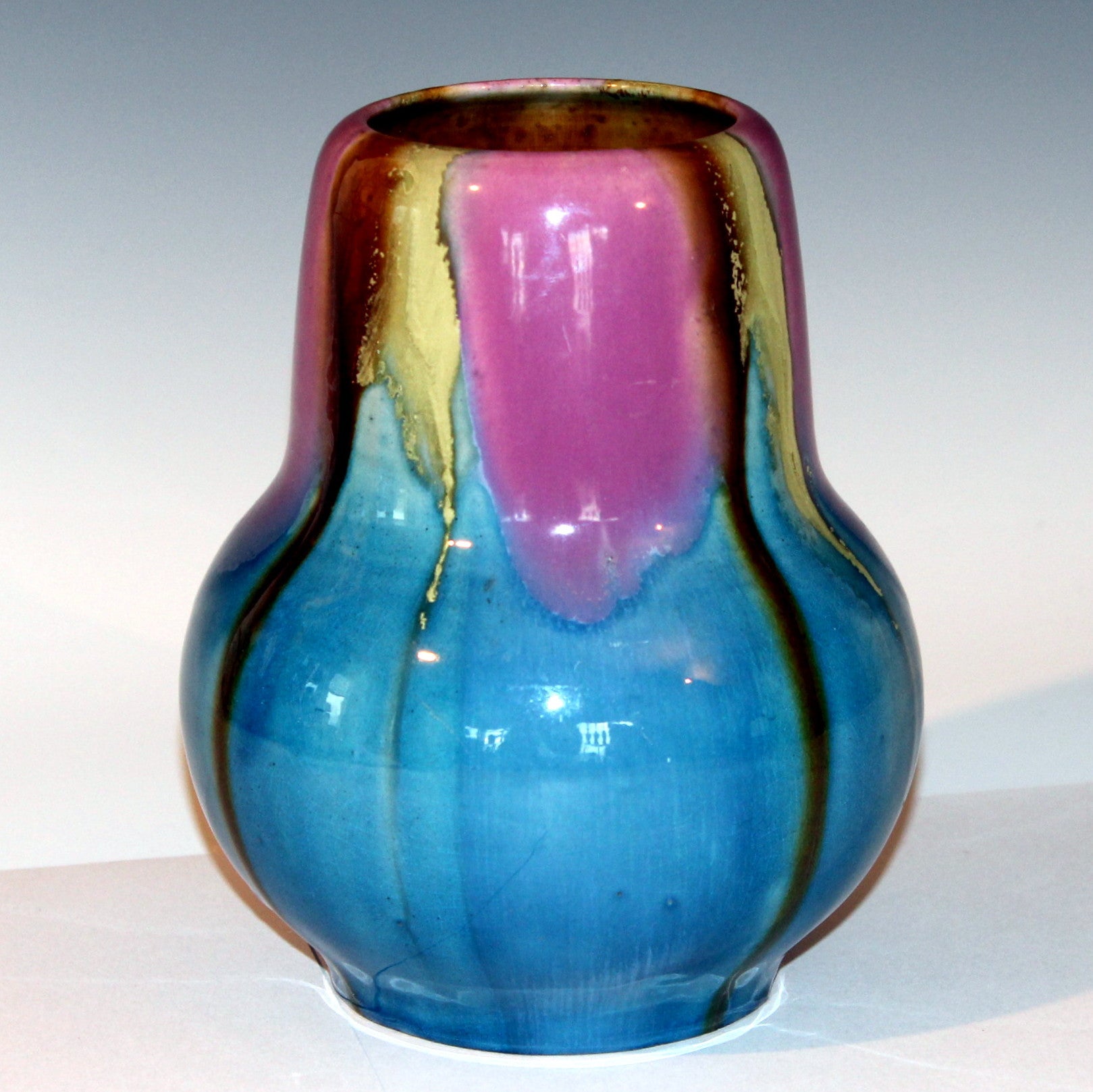 Awaji Art Deco Vase in Pink and Blue Flame Glaze
