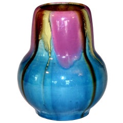 Awaji Art Deco Vase in Pink and Blue Flame Glaze