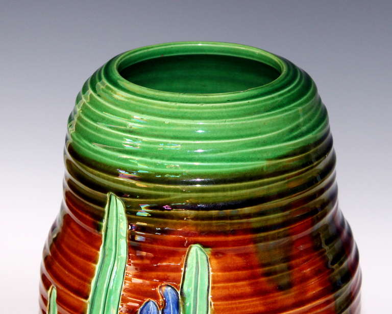 Awaji Pottery Art Nouveau Carved Iris Vase For Sale 1