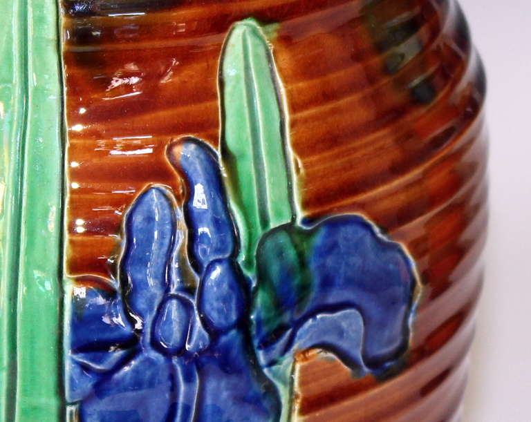Awaji Pottery Art Nouveau Carved Iris Vase For Sale 3