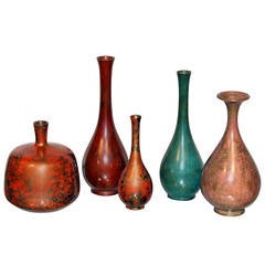 Collection of Vintage Japanese Color Patinated Bronze Bottle Vases