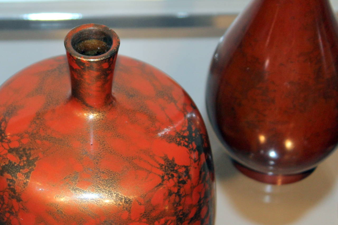 Ming Collection of Vintage Japanese Color Patinated Bronze Bottle Vases