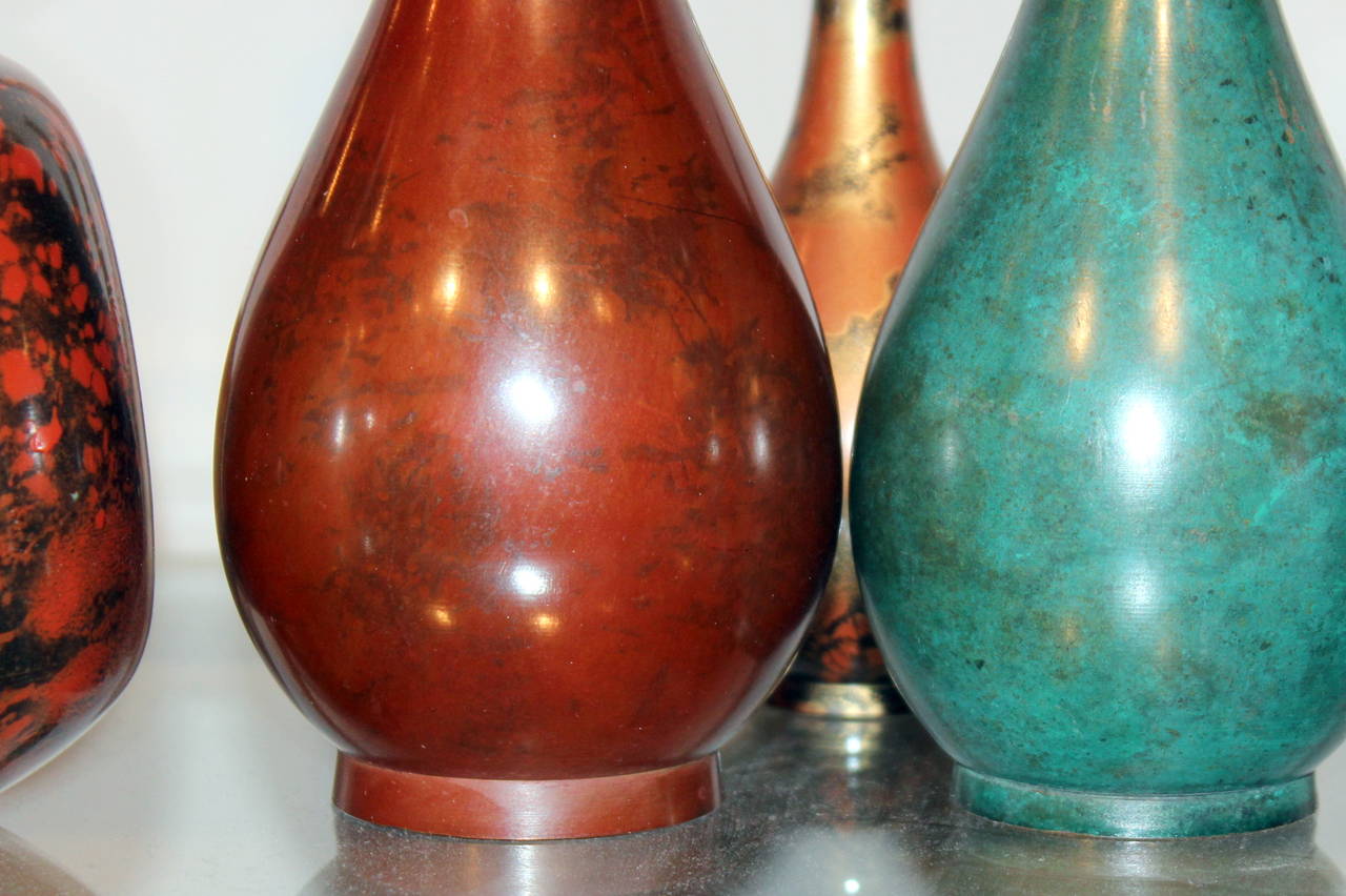 Collection of Vintage Japanese Color Patinated Bronze Bottle Vases 1