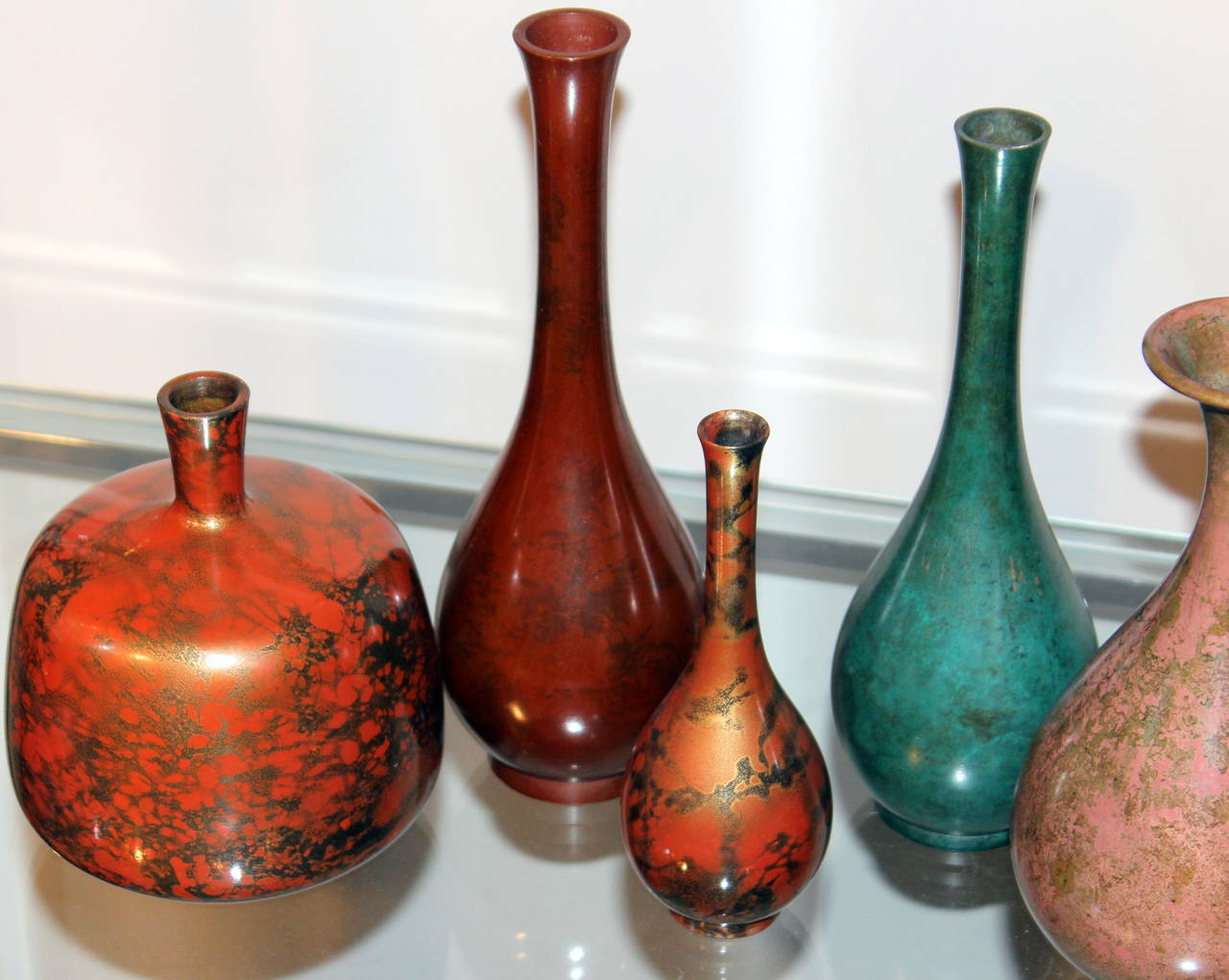 Collection of Vintage Japanese Color Patinated Bronze Bottle Vases 2