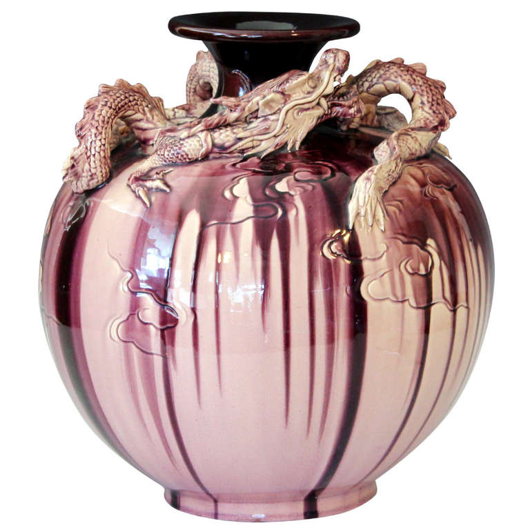 Kyoto Pottery Dragon Vase For Sale
