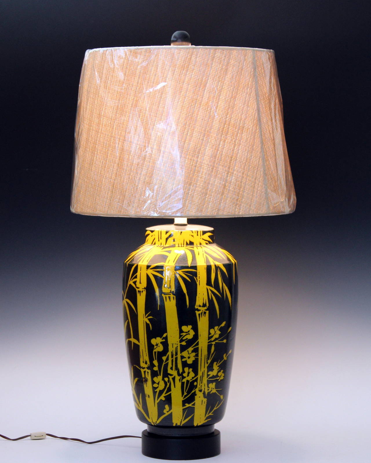 1960s Bagni for Raymor Wax Resist Bamboo Design Italian Pottery Lamp 3