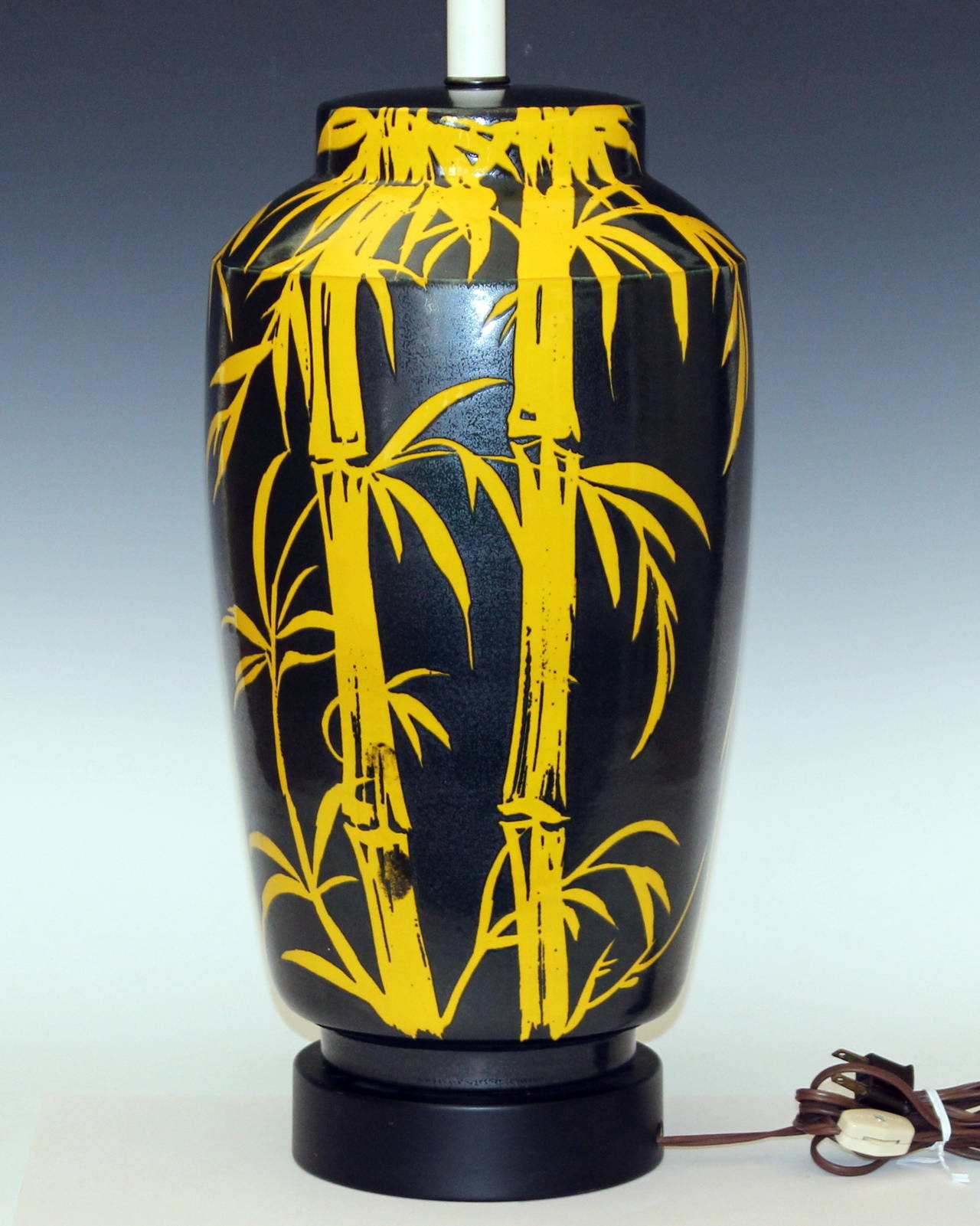 Modern 1960s Bagni for Raymor Wax Resist Bamboo Design Italian Pottery Lamp