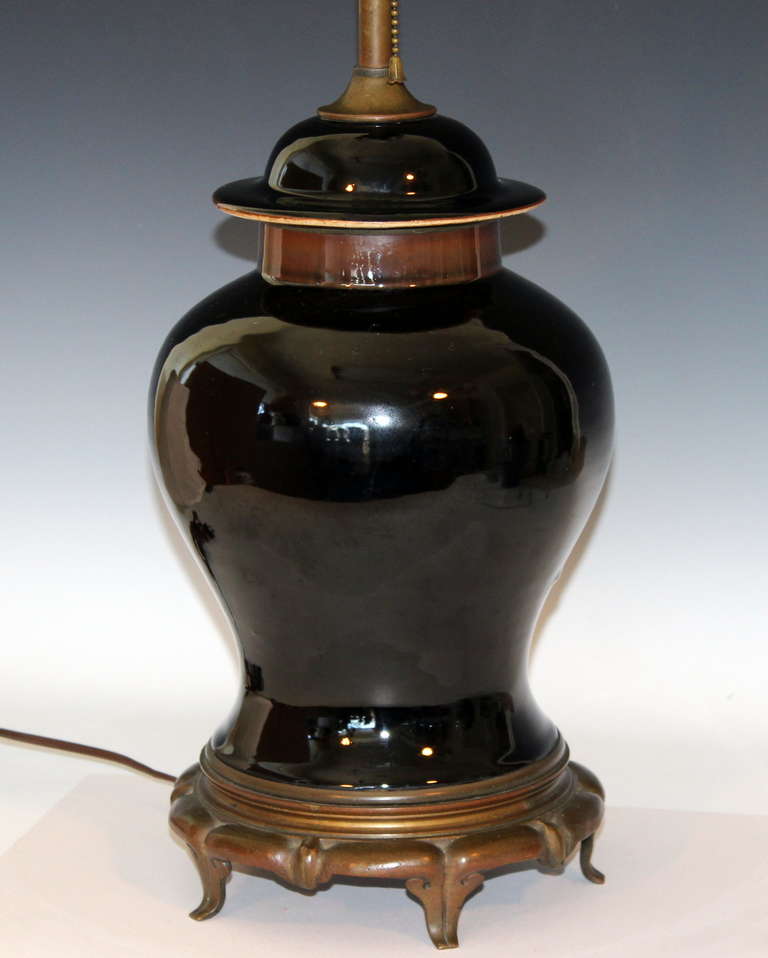 Empire Antique Chinese Porcelain Mirror Black Baluster Vase Lamp