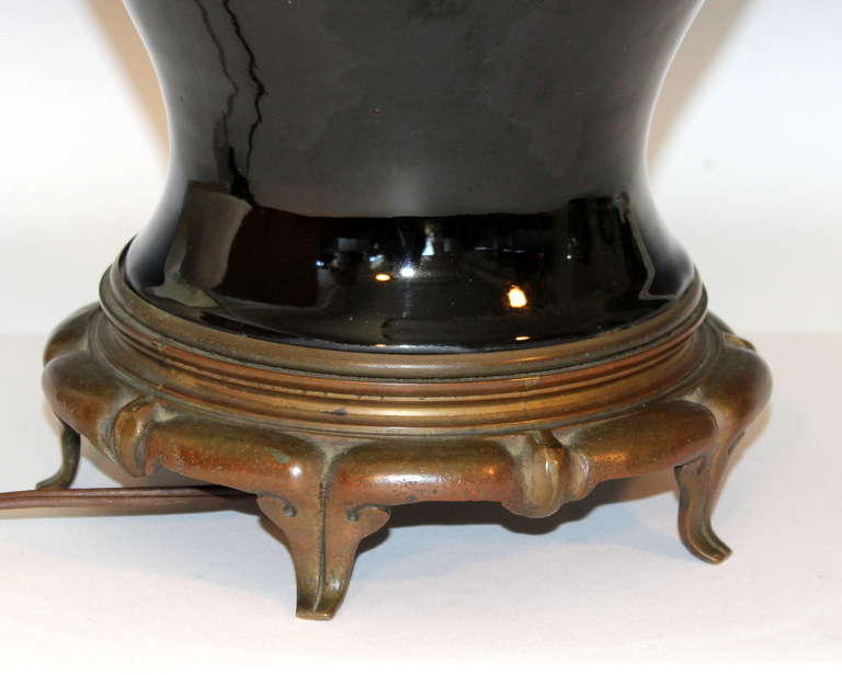 Antique Chinese Porcelain Mirror Black Baluster Vase Lamp 1