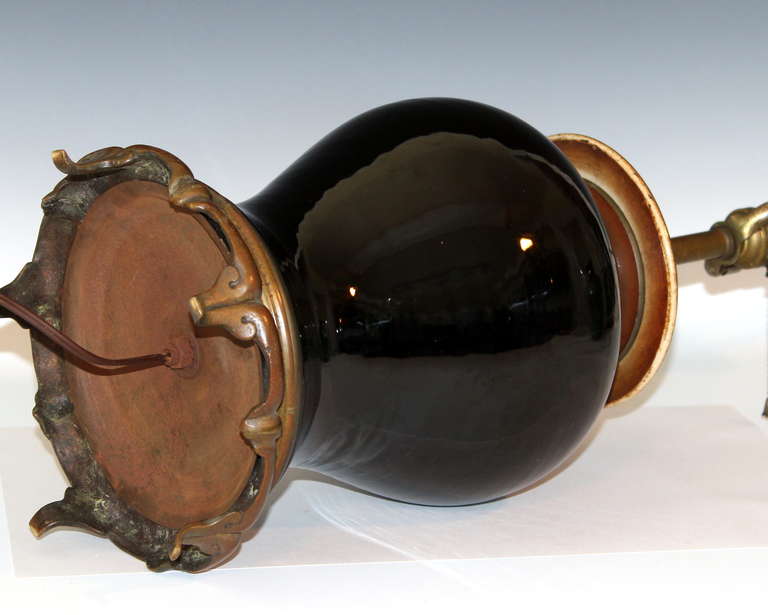 Antique Chinese Porcelain Mirror Black Baluster Vase Lamp 2
