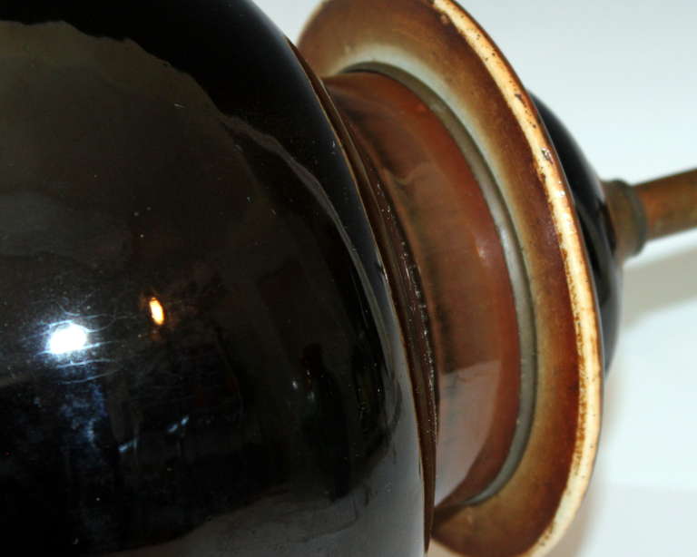 Antique Chinese Porcelain Mirror Black Baluster Vase Lamp 3