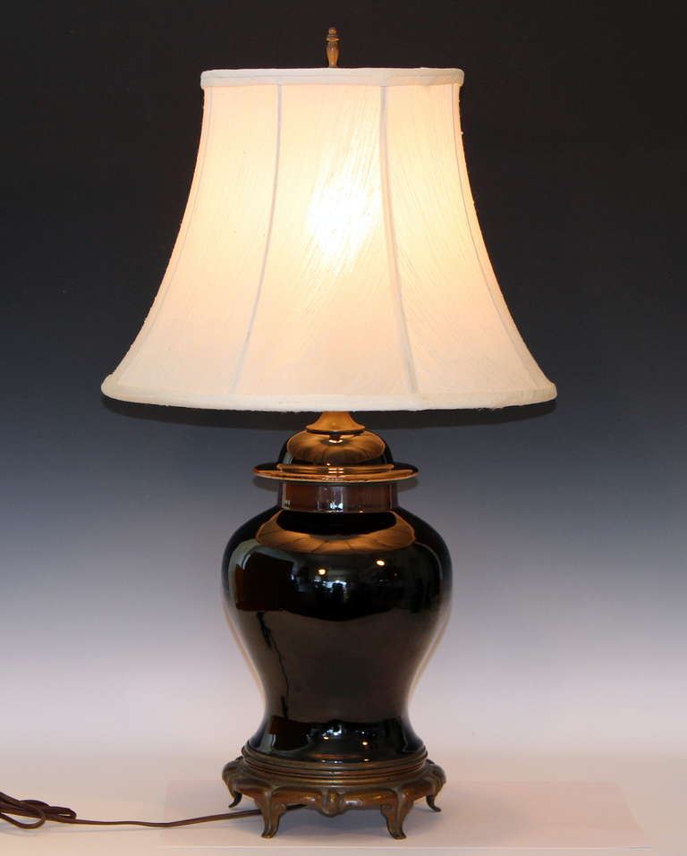 Antique Chinese Porcelain Mirror Black Baluster Vase Lamp 5