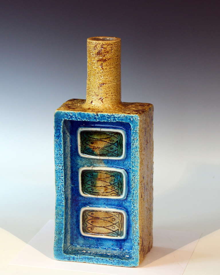 Modern Exceptional Bitossi for Raymor Rimini Blue Slab Square Vase