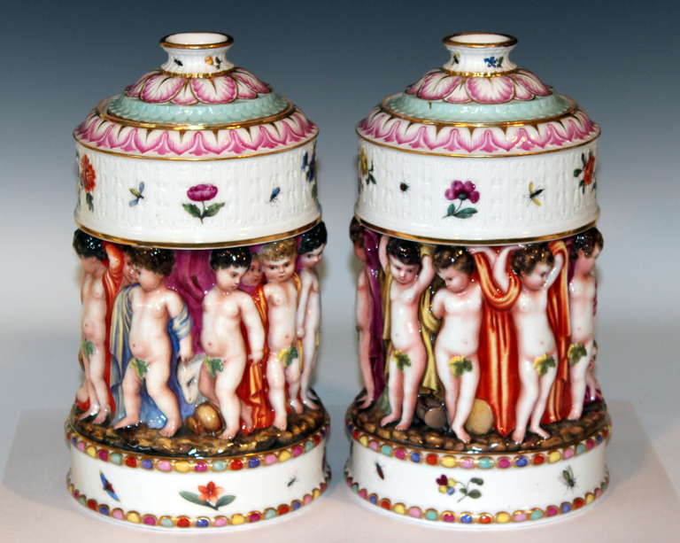Pair Antique Jacob Petit Old Paris French Porcelain Capodimonte Potpouri Urns