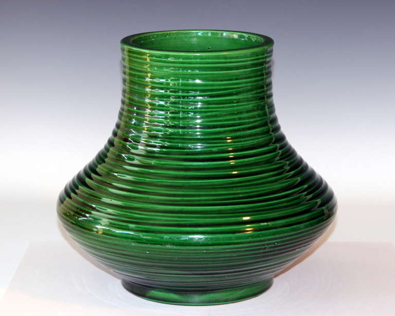 Green Awaji Vase with Defined Ribs