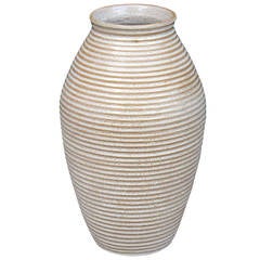 Antique Huge Zanesville  Homespun Norwalk Ring Rib Ware Art Pottery Vase