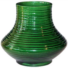 Green Awaji Vase with Defined Ribs