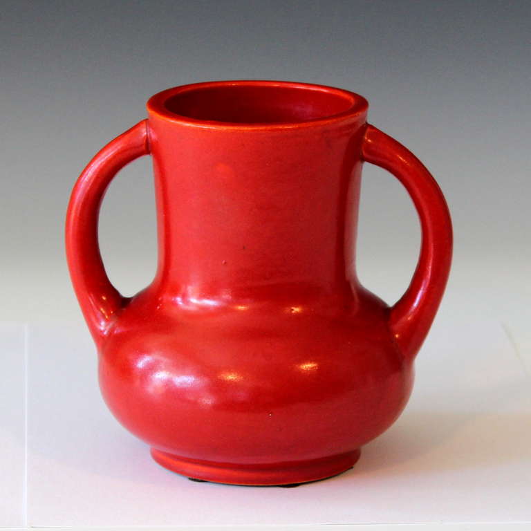Japanese Awaji Pottery Vase in Red Monochrome