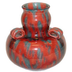 Awaji Art Pottery Red and Blue Flambe Vase