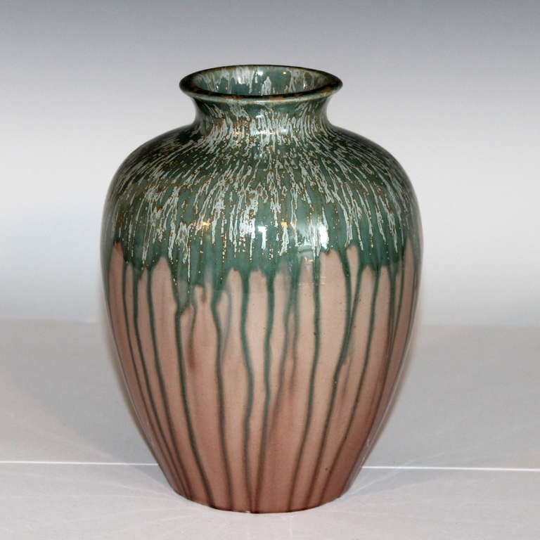 Japanese Awaji Pottery Vase in Crystalline Drip Glaze For Sale