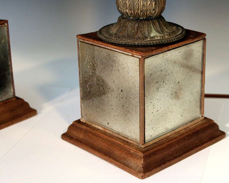 Glass Pair Antique Silver Gilt Decalcomania Lamps