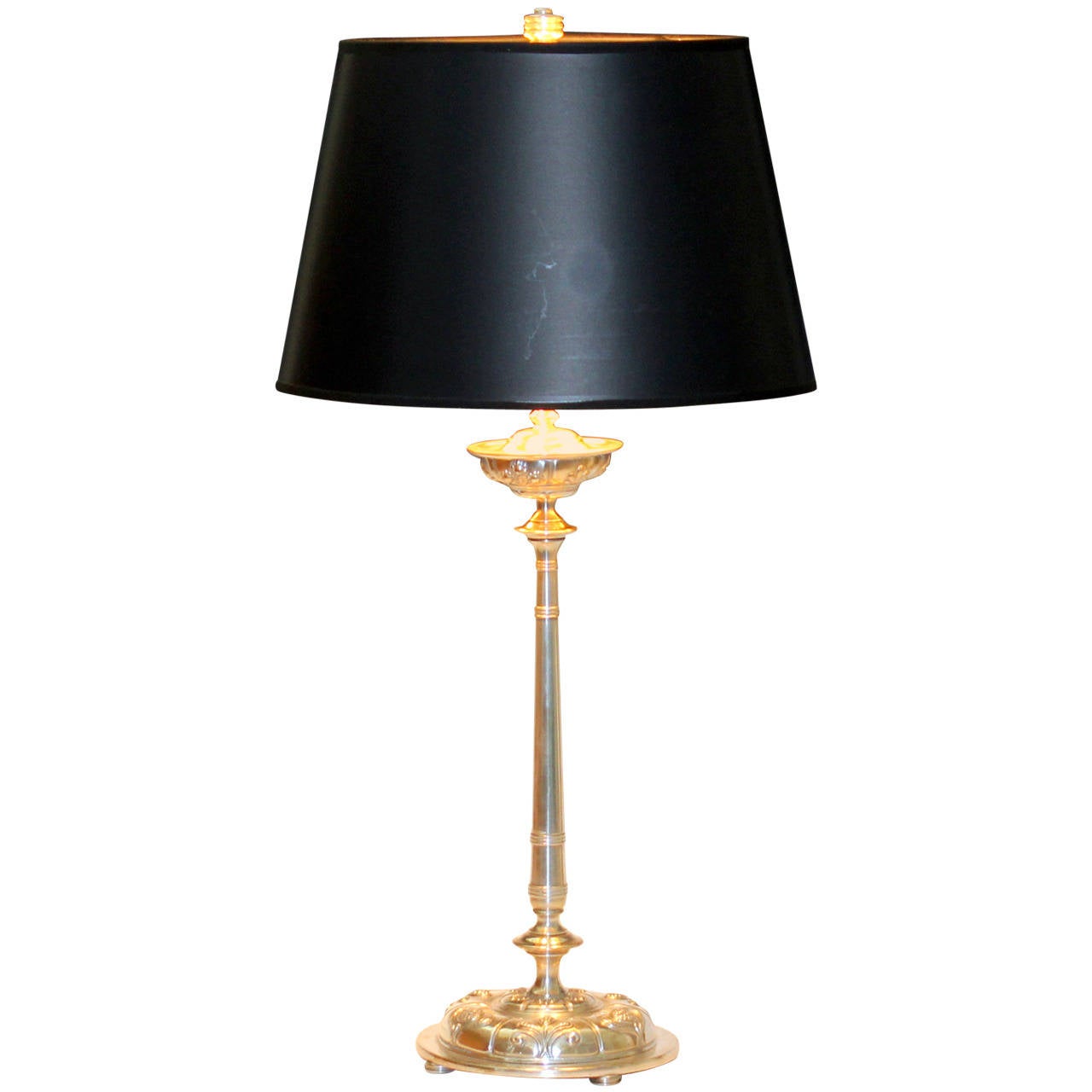 Vintage Art Deco Silver Plated Brass Candle Lamp For Sale at 1stDibs