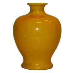 Antique Awaji Pottery Yellow Monochrome Vase