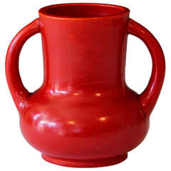 Awaji Pottery Vase in Red Monochrome